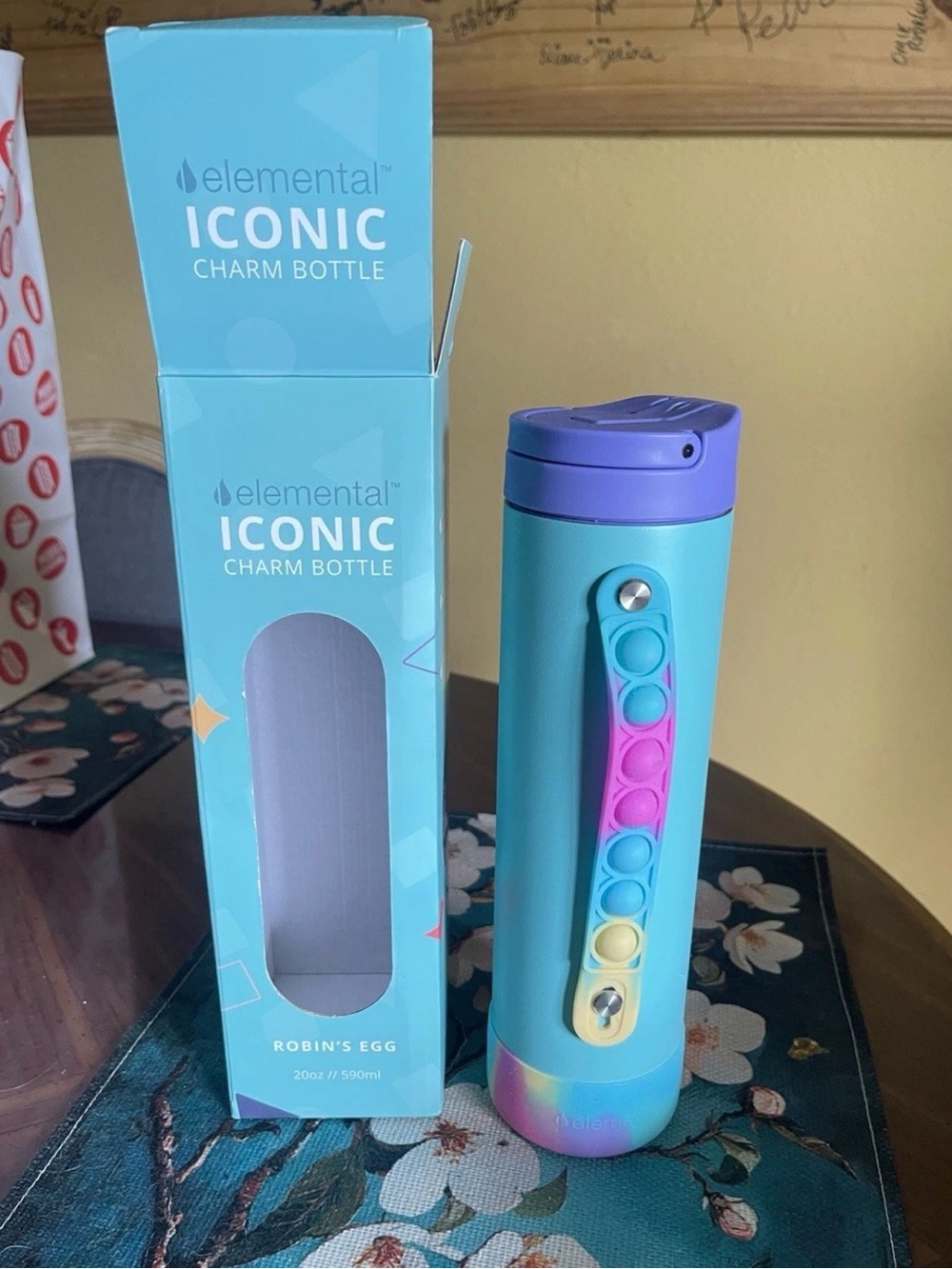 elemental Iconic Charm Bottle - Robin's Egg Blue with Purple Lid